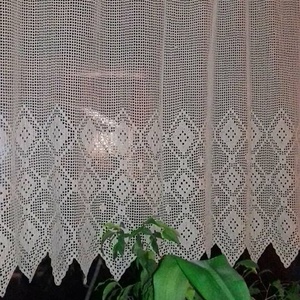Absztrakt négyszögekkel csipkésen-Horgolt mogyoró színű,csipke függöny - otthon & életmód - lakástextil - függöny és kiegészítő - vitrázs függöny - Meska.hu