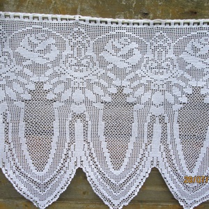 Rózsás art decós horgolt vitrázs fehér függöny, Otthon & Életmód, Függöny és kiegészítő, Vitrázs függöny, Lakástextil, Horgolás, MESKA