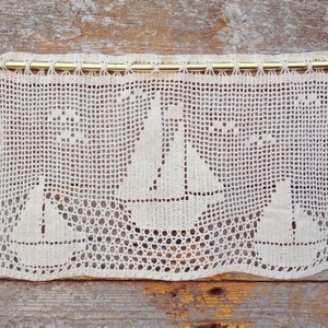 Vitorlás hajók-Horgolt fehér vitrázs függöny - otthon & életmód - lakástextil - függöny és kiegészítő - vitrázs függöny - Meska.hu