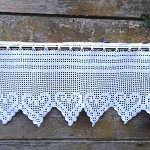 Hegyes szivek-horgolt,vitrázs fehér csipke függöny - otthon & életmód - lakástextil - függöny és kiegészítő - vitrázs függöny - Meska.hu