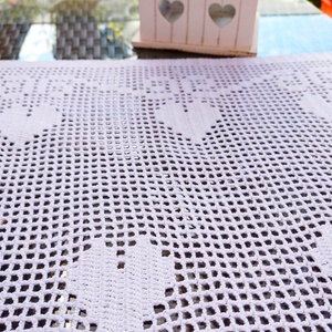 Szívek vonzásában-Horgolt vitrázs függöny - otthon & életmód - lakástextil - függöny és kiegészítő - vitrázs függöny - Meska.hu