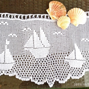 Vitorlázó nyár-Horgolt csipkés vitrázs fehér függöny  - otthon & életmód - lakástextil - függöny és kiegészítő - függöny - Meska.hu