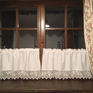 Százszorszép virágok- horgolt csipkemintával,díszített fehér függöny - otthon & életmód - lakástextil - függöny és kiegészítő - vitrázs függöny - Meska.hu