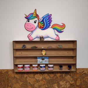 Unikornis fali polc gyerekszobába � fa tároló rekeszekkel, előrajzolt mesehőssel, Otthon & Életmód, Bútor, Polc, Famegmunkálás, MESKA