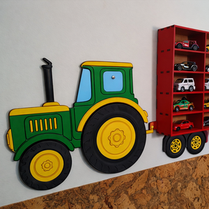 Kisautó tároló fali polc � fa gyerek tároló, traktor formában - otthon & életmód - bútor - polc - Meska.hu