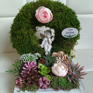 Angyalkás sírdísz, Otthon & Életmód, Vallás, Temetkezési tárgy, Sírdísz, kegyeleti dísz, Mindenmás, Virágkötés, MESKA