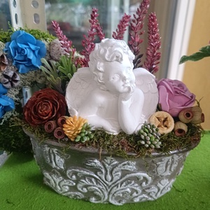 Gondolkodó angyalkás kegyeleti sírdísz - otthon & életmód - vallás - temetkezési tárgy - sírdísz, kegyeleti dísz - Meska.hu