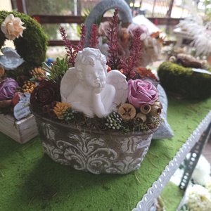 Gondolkodó angyalkás kegyeleti sírdísz - otthon & életmód - vallás - temetkezési tárgy - sírdísz, kegyeleti dísz - Meska.hu