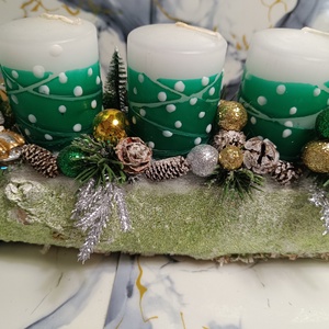 Zöld pöttyös adventi asztaldísz - Meska.hu