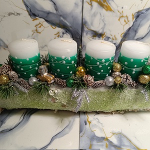 Zöld pöttyös adventi asztaldísz - karácsony - adventi díszek - adventi asztaldísz - Meska.hu