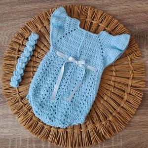 Horgolt kislány body fejpánttal újszülött fotózásra  - ruha & divat - babaruha & gyerekruha - babafotózási ruha és kellék - Meska.hu