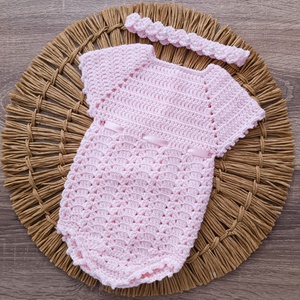 Horgolt body fejpánttal újszülött fotózásra , Baba - mama, Babafotózás, Szett újszülött fotózásra, Horgolás, MESKA