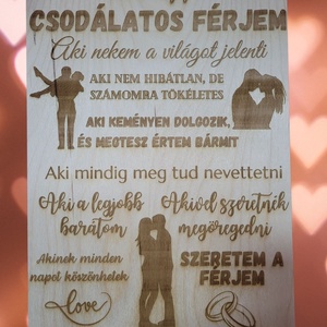 Gravirozott fa tábla férjnek , Otthon & Életmód, Dekoráció, Fali és függő dekoráció, Falra akasztható dekor, Gravírozás, pirográfia, MESKA