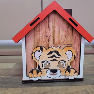 Tigrises fa persely  - otthon & életmód - dekoráció - asztal és polc dekoráció - persely - Meska.hu