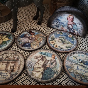 Poháralátét szett szalvétatartóval, Otthon & Életmód, Konyhafelszerelés, tálalás, Tálalás, Tányér- és poháralátét, Decoupage, transzfer és szalvétatechnika, MESKA