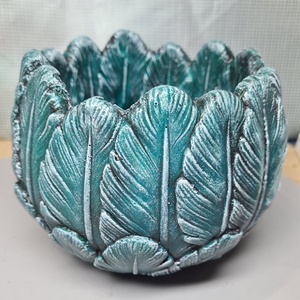 Türkiz, dombor levél mintás kaspó , Otthon & Életmód, Dekoráció, Asztal és polc dekoráció, Dekorációs tál, tartó, Festett tárgyak, MESKA