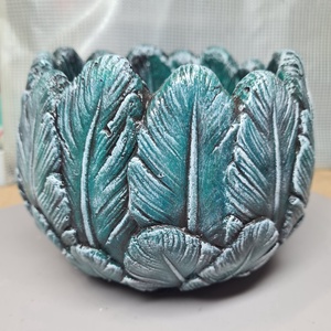 Türkiz, dombor levél mintás kaspó  - otthon & életmód - dekoráció - asztal és polc dekoráció - dekorációs tál, tartó - Meska.hu