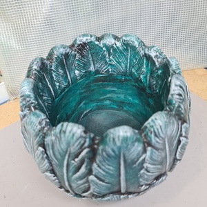 Türkiz, dombor levél mintás kaspó  - otthon & életmód - dekoráció - asztal és polc dekoráció - dekorációs tál, tartó - Meska.hu