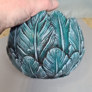 Türkiz, dombor levél mintás kaspó  - otthon & életmód - dekoráció - asztal és polc dekoráció - dekorációs tál, tartó - Meska.hu