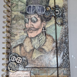 Steampunk, aviator stílusú füzet levehető borítóval  - Meska.hu