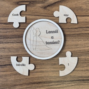 Egyedi fából készült tanúfelkérő puzzle, Esküvő, Meghívó & Kártya, Tanú felkérő, Gravírozás, pirográfia, MESKA
