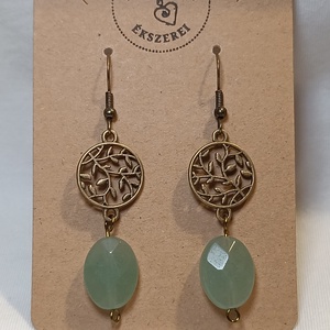 Díszes bronz fülbevaló aventurinnal - ékszer - fülbevaló - lógó fülbevaló - Meska.hu