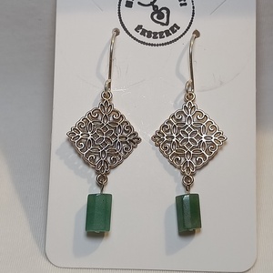 Díszes fülbevaló aventurinnal, Ékszer, Fülbevaló, Lógó fülbevaló, Ékszerkészítés, Fémmegmunkálás, MESKA