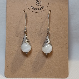 Cseppecske fülbevaló gyöngyházzal, Ékszer, Fülbevaló, Lógó fülbevaló, Ékszerkészítés, Fémmegmunkálás, MESKA