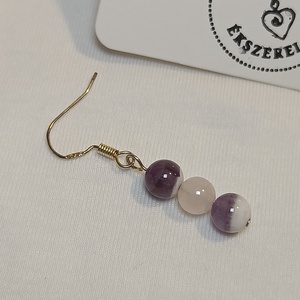 Ametiszt-rózsakvarc fülbevaló , Ékszer, Fülbevaló, Lógó fülbevaló, Ékszerkészítés, Fémmegmunkálás, MESKA