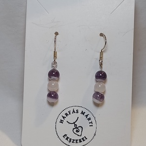 Ametiszt-rózsakvarc fülbevaló  - ékszer - fülbevaló - lógó fülbevaló - Meska.hu