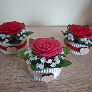 Örök szeretet csomag -piros rozsa és maci díszdobozban - otthon & életmód - virágdekoráció - virágdíszek - virágdísz kaspóban - Meska.hu