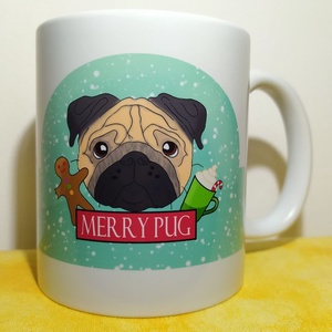 Merry pug mopsz kutyás karácsonyi bögre - otthon & életmód - konyhafelszerelés, tálalás - tálalás - bögre & csésze - Meska.hu