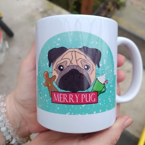 Merry pug mopsz kutyás karácsonyi bögre - otthon & életmód - konyhafelszerelés, tálalás - tálalás - bögre & csésze - Meska.hu