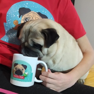 Merry pug mopsz kutyás karácsonyi bögre - Meska.hu