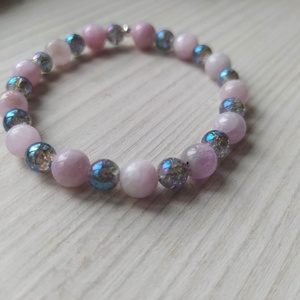 Kunzit/kék roppantott hegyikristály ásványkarkötő - Meska.hu