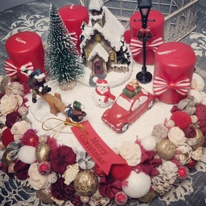 Téli város adventi koszorú - karácsony - adventi díszek - adventi asztaldísz - Meska.hu