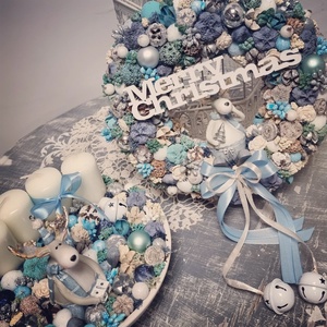 Téli szett (kopogtató és adventi tál) - karácsony - adventi díszek - adventi ajtódísz - Meska.hu