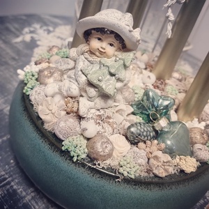 Zöld-arany adventi tál - karácsony - karácsonyi lakásdekoráció - ünnepi asztaldekoráció - Meska.hu