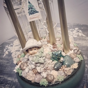 Zöld-arany adventi tál - karácsony - karácsonyi lakásdekoráció - ünnepi asztaldekoráció - Meska.hu