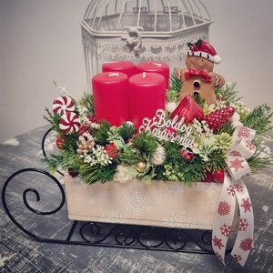 Szánkós adventi asztaldísz - Meska.hu