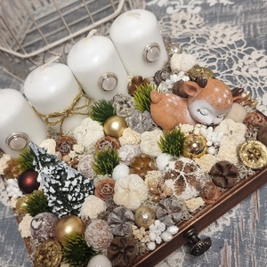 Adventi tálca, Karácsony, Adventi díszek, Adventi asztaldísz, Virágkötés, MESKA