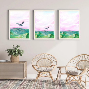 RÓZSASZÍN KILÁTÁS - festmény szett 3 darabos, Art print eredeti MADARAS festményem alapján  - Meska.hu