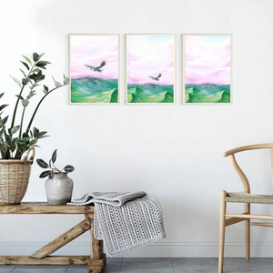 RÓZSASZÍN KILÁTÁS - festmény szett 3 darabos, Art print eredeti MADARAS festményem alapján  - otthon & életmód - dekoráció - kép & falikép - több részes kép - Meska.hu