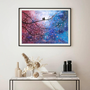 Szerelmes madárkák kép, Art print eredeti festmény alapján, limitált kiadás többféle méretben elérhető, Szerelmes pár - Meska.hu
