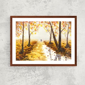Romantikus őszi séta, sétáló szerelmespár festmény csodás őszi színekben - eredeti festményem art print változata  - otthon & lakás - dekoráció - kép & falikép - kép & falikép - Meska.hu