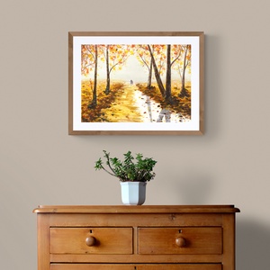 Romantikus őszi séta, sétáló szerelmespár festmény csodás őszi színekben - eredeti festményem art print változata , Otthon & Életmód, Dekoráció, Kép & Falikép, Művészi nyomat, , MESKA