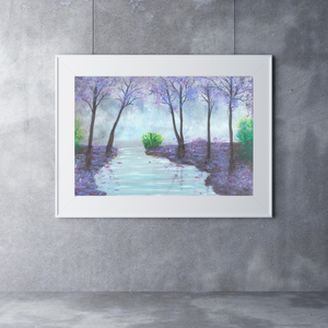 'Vintage csend' festmény lila elvarázsolt erdei táj - eredeti festményem art print változata, limitált kiadás - otthon & életmód - dekoráció - kép & falikép - kép & falikép - Meska.hu