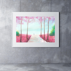Romantikus rózsaszín séta, sétáló szerelmespár festmény csodás színekben - eredeti festményem art print változata - otthon & életmód - dekoráció - kép & falikép - kép & falikép - Meska.hu