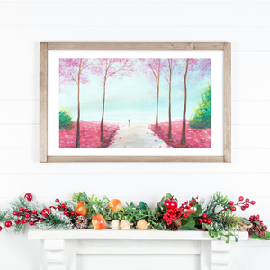 Romantikus rózsaszín séta, sétáló szerelmespár festmény csodás színekben - eredeti festményem art print változata, Otthon & Lakás, Dekoráció, Kép & Falikép, Művészi nyomat, , MESKA