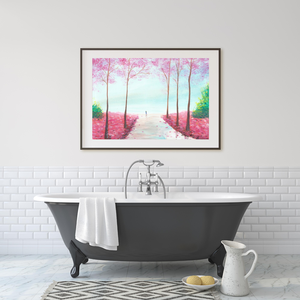Romantikus rózsaszín séta, sétáló szerelmespár festmény csodás színekben - eredeti festményem art print változata - otthon & életmód - dekoráció - kép & falikép - kép & falikép - Meska.hu